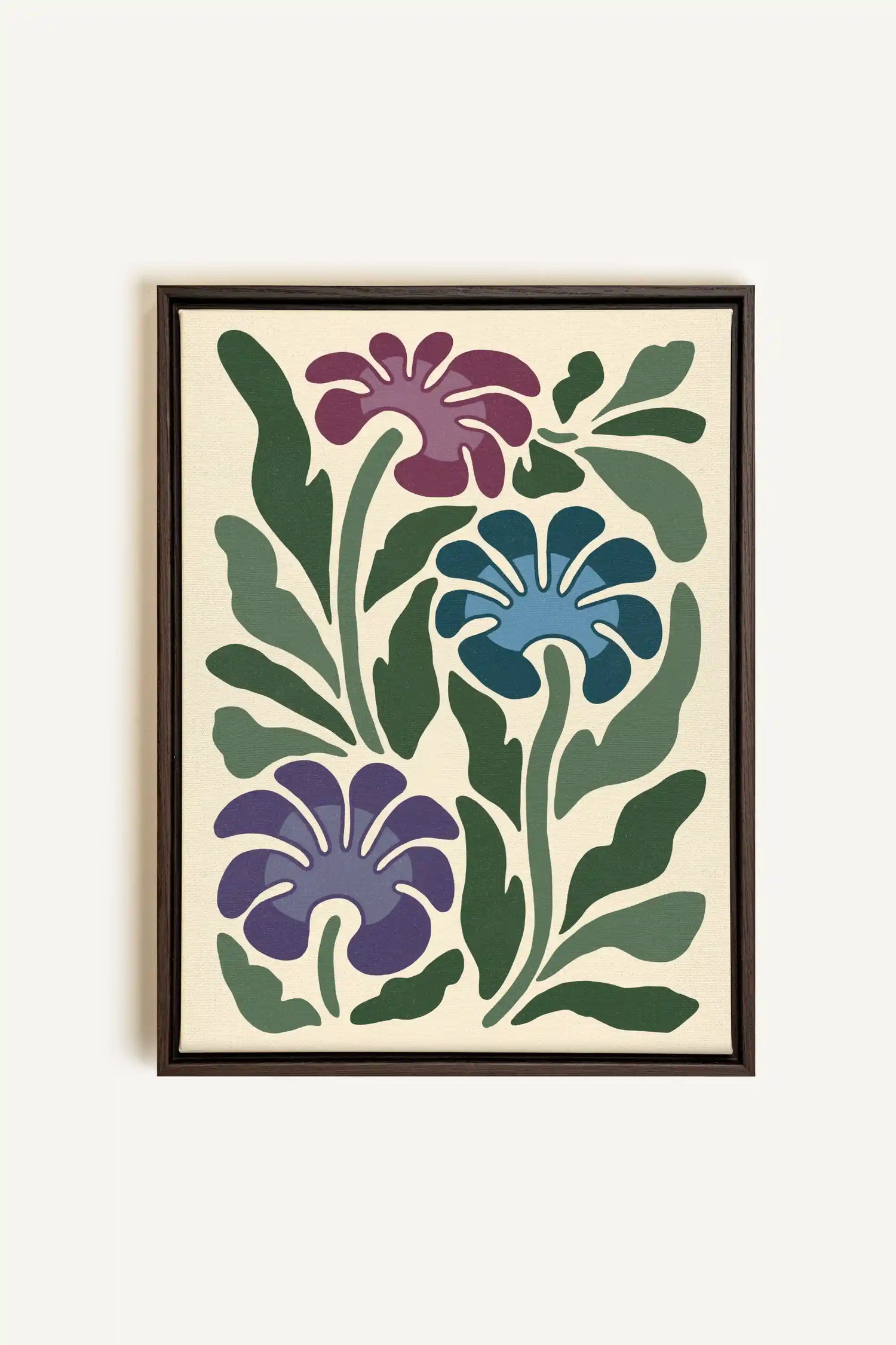 MYSTIC AZURE BLOOMS, Artwork on stretched canvas, framed in Walnut Brown