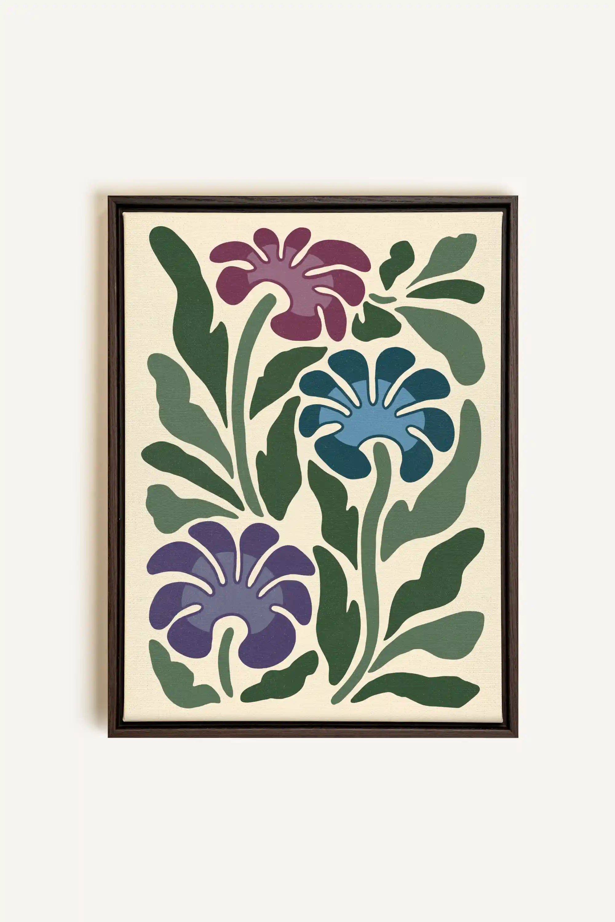MYSTIC AZURE BLOOMS, Artwork on stretched canvas, framed in Walnut Brown