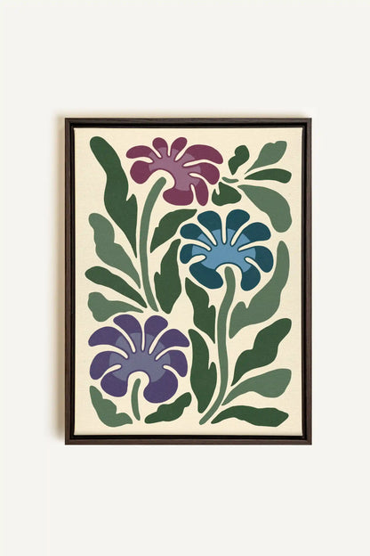 MYSTIC AZURE BLOOMS, Artwork on stretched canvas, framed in Walnut Brown