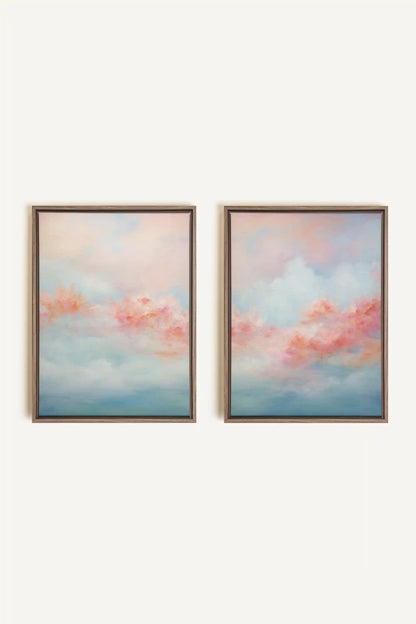 MYSTIC SUNSET DUO, 2 Oeuvres sur toile étirée, encadré Brun Chêne