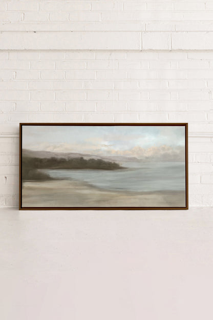 OLEKA CANVAS - CALME SUR LA RIVE, Oeuvre sur toile étirée, encadré Brun Noyer