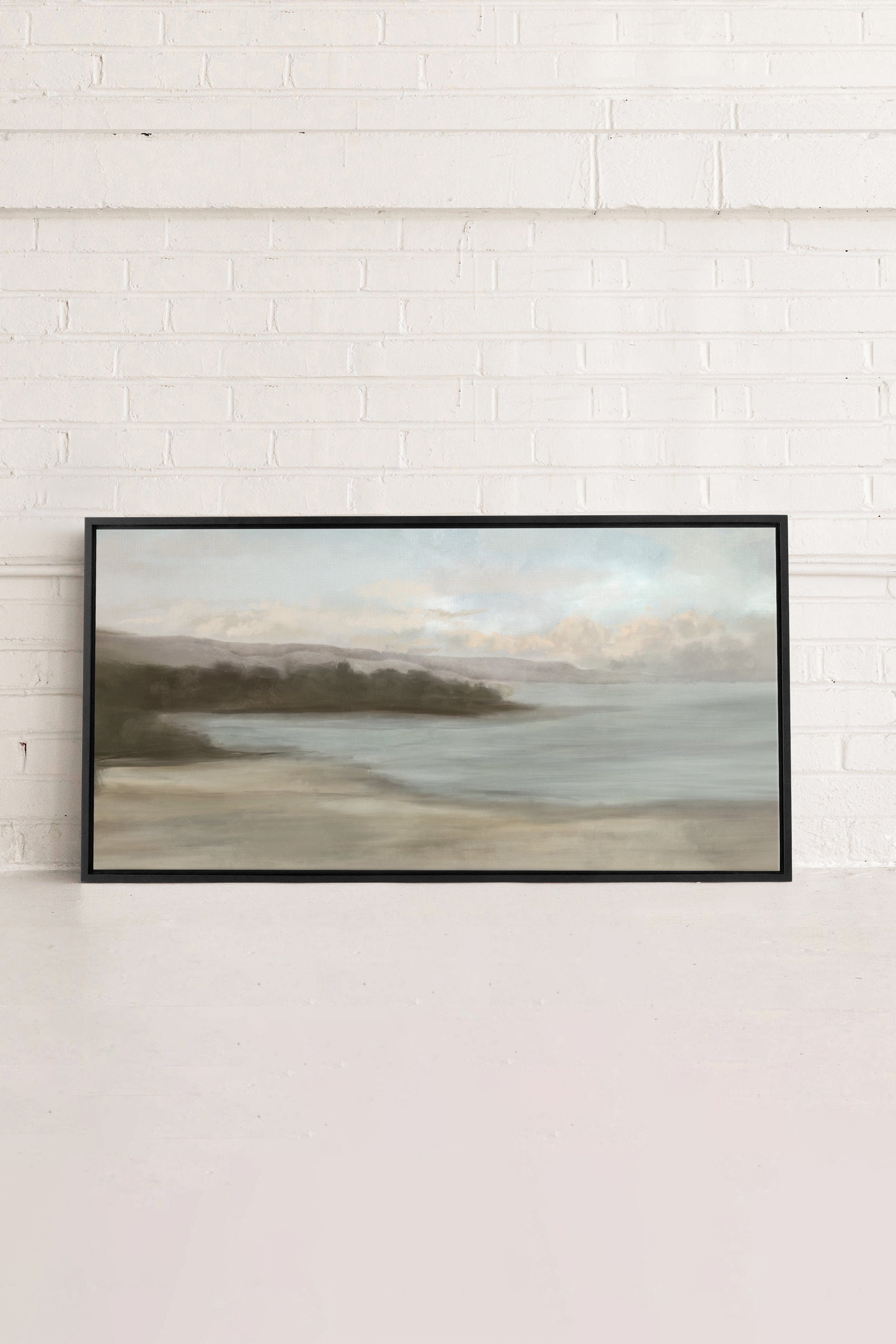OLEKA CANVAS - CALME SUR LA RIVE, Oeuvre sur toile étirée, encadré Noir