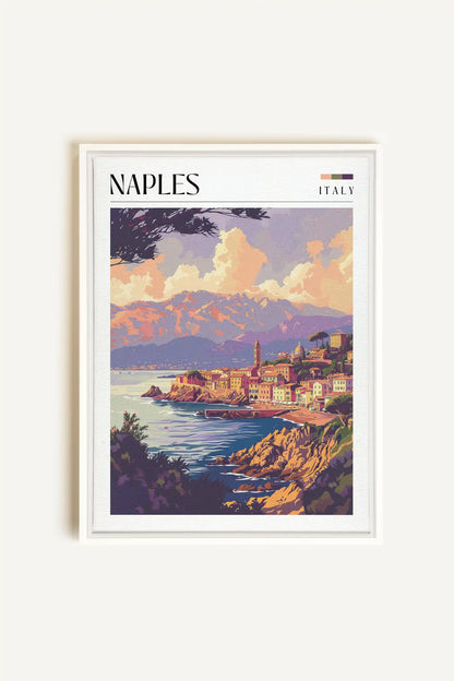 Naples, Artwork on stretched canvas, framed in white