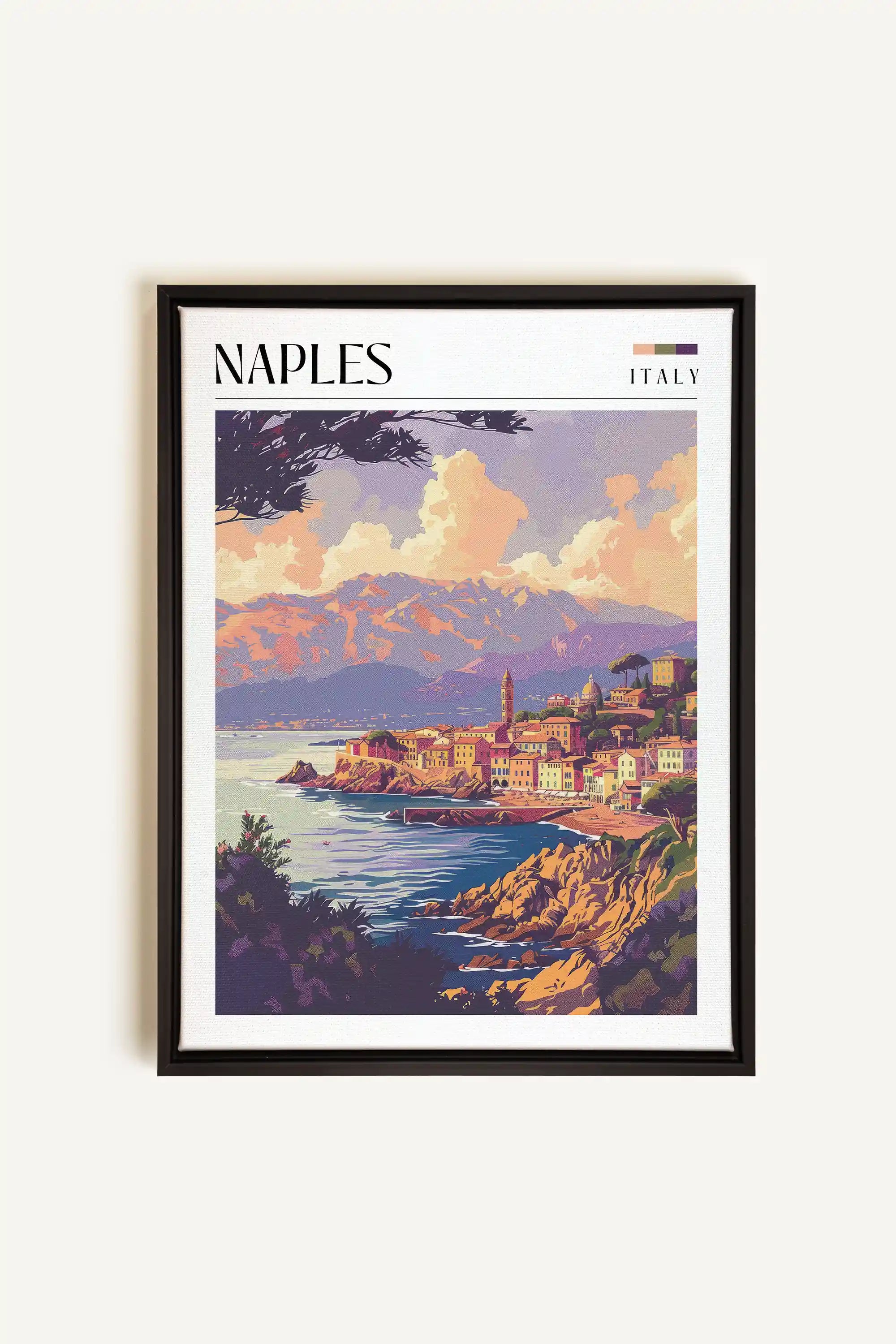 Naples, Artwork on stretched canvas, framed in black