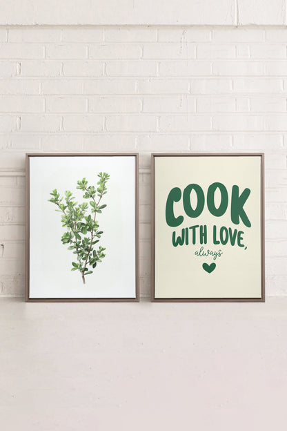 OLEKA CANVAS - COMBINAISON CUISINE, 2 Oeuvres sur toile étirée, encadré Brun Chêne