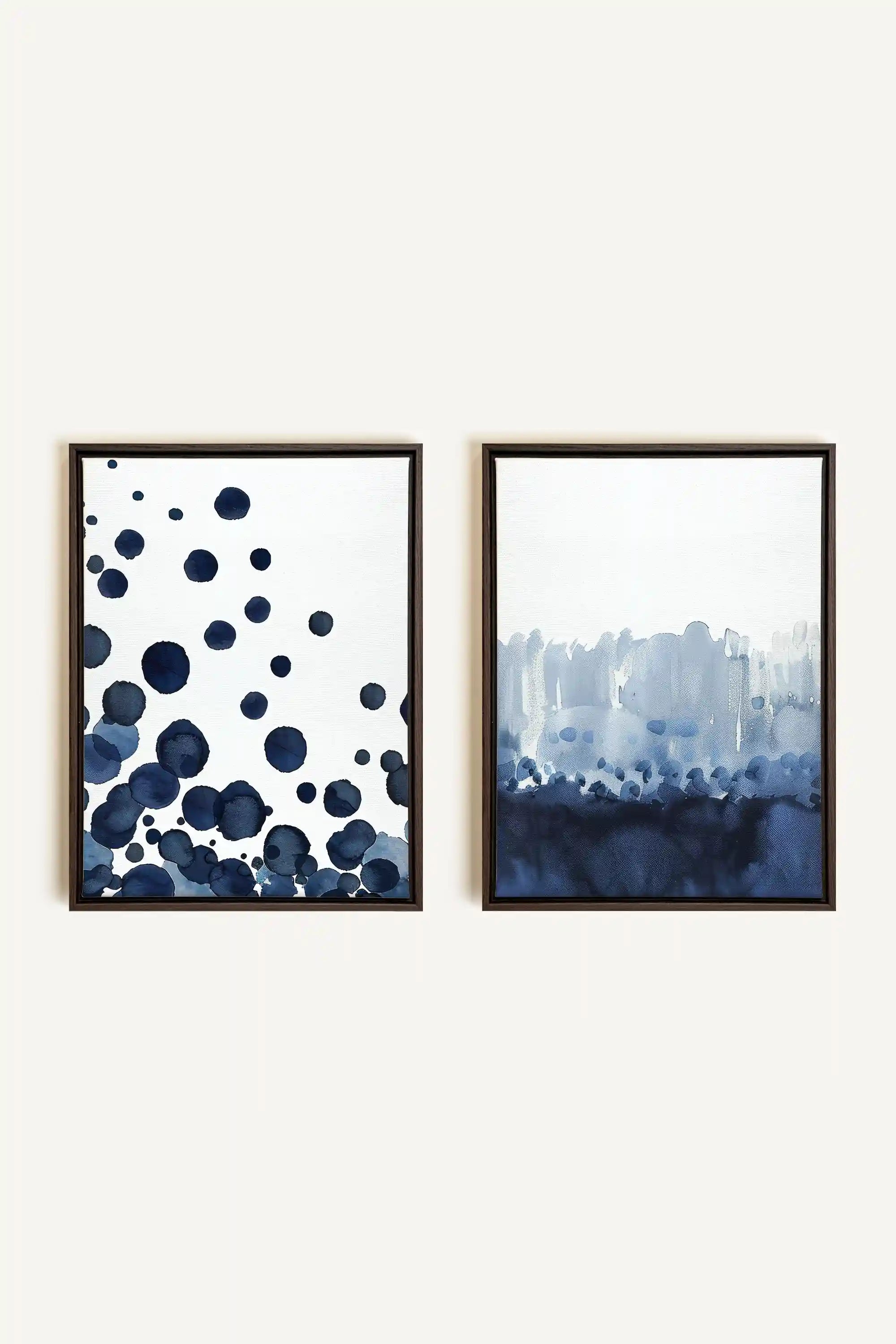 OCEAN MIST DUO, 2 Works on stretched canvas, framed in Walnut Brown