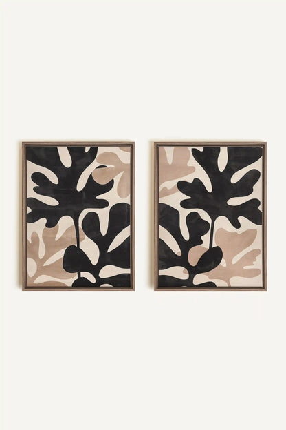 ORGANIC SHADOWS DUO, 2 Works on stretched canvas, framed Oak Brown