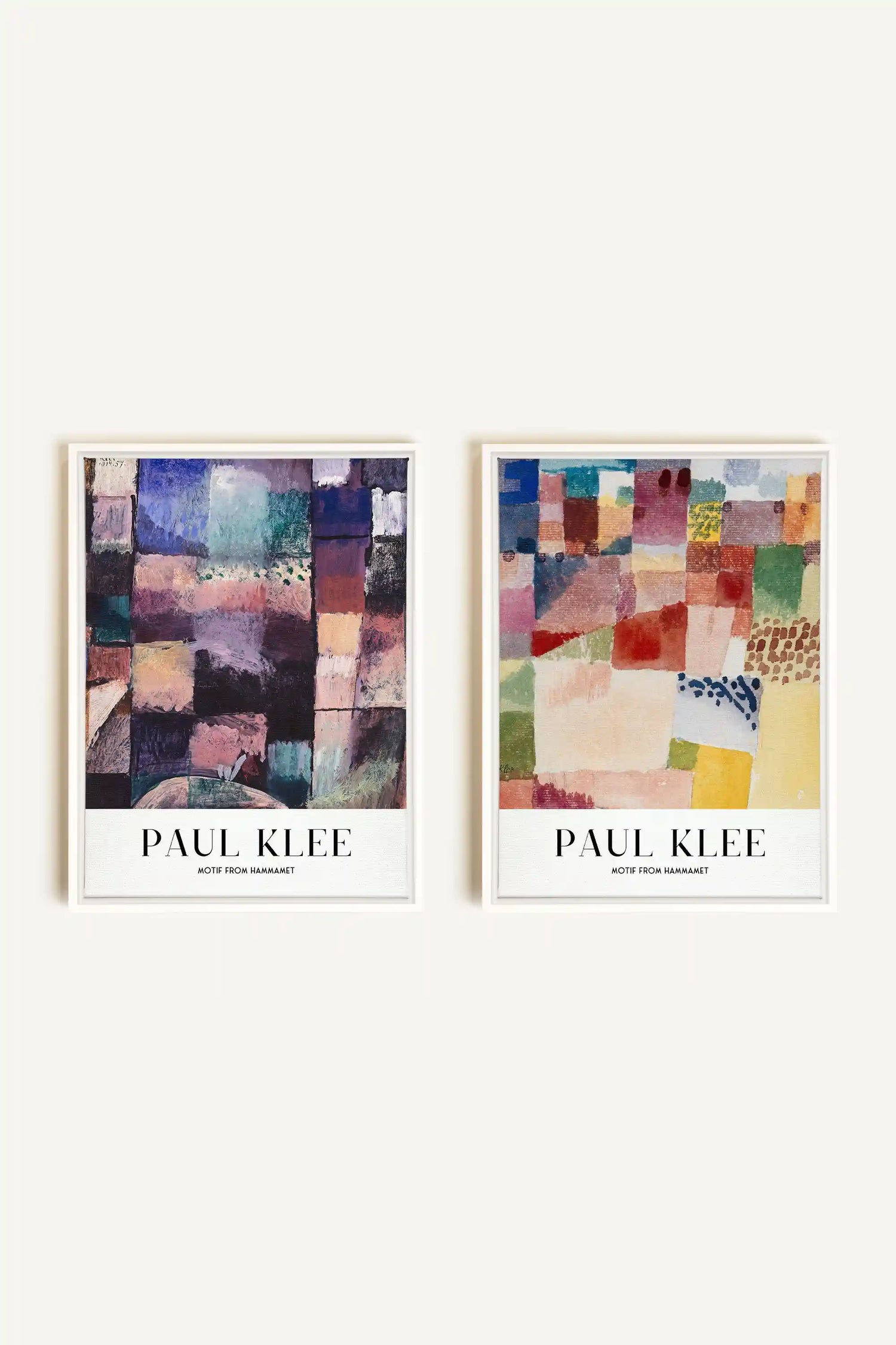 DUO PAUL KLEE, 2 Oeuvres sur toile étirée, encadré Blanc