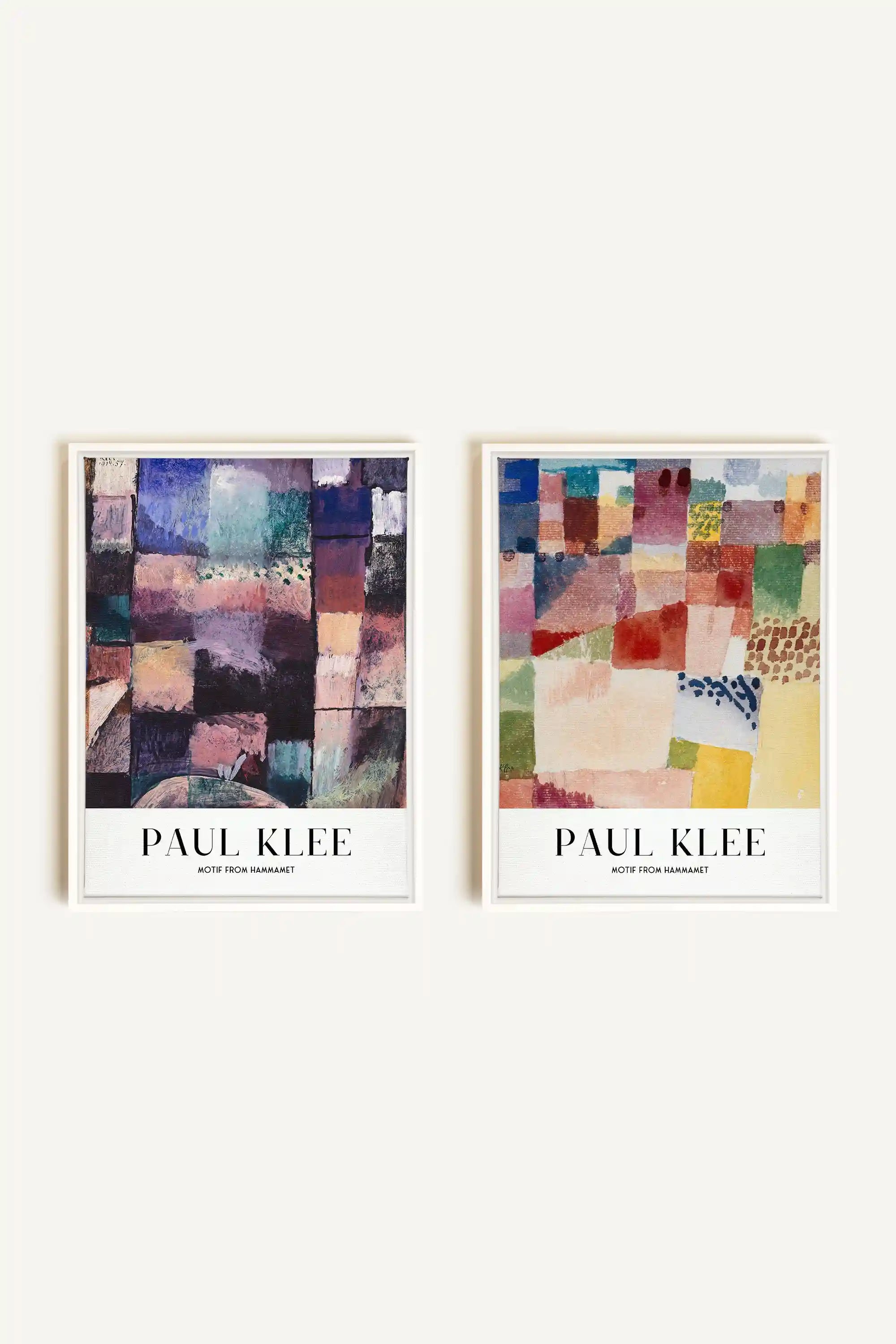 DUO PAUL KLEE, 2 Oeuvres sur toile étirée, encadré Blanc