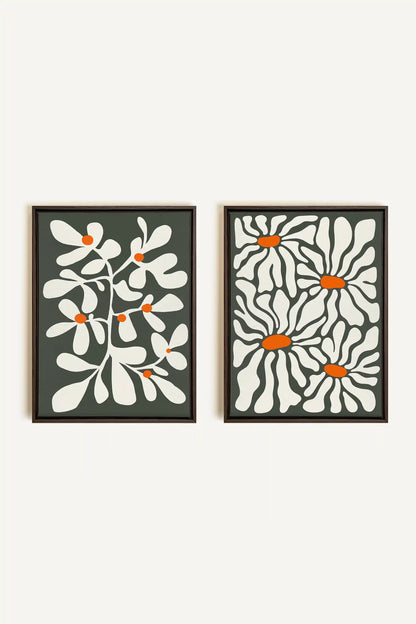 PÉTALES EN FUSION, 2 Oeuvres sur toile étirée, encadré Brun Noyer