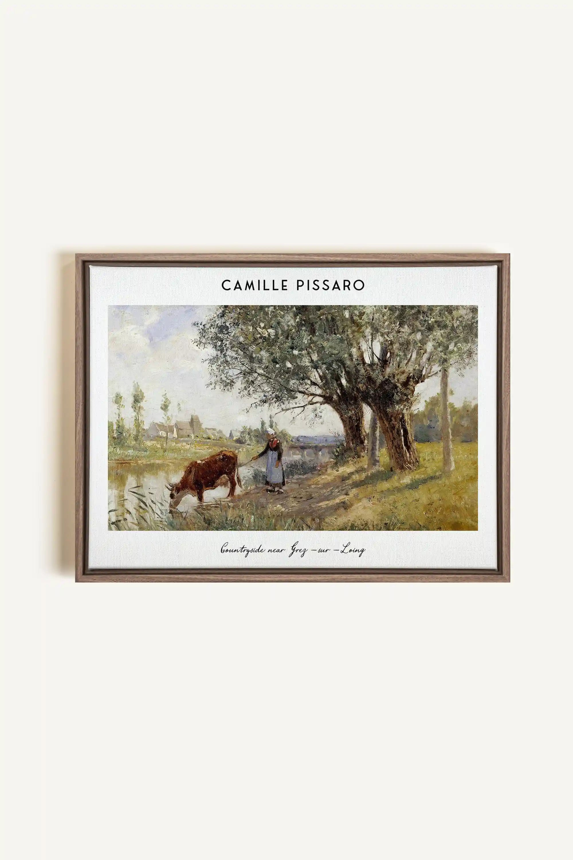 PISSARO, Oeuvre sur toile étirée, encadré Brun Chêne