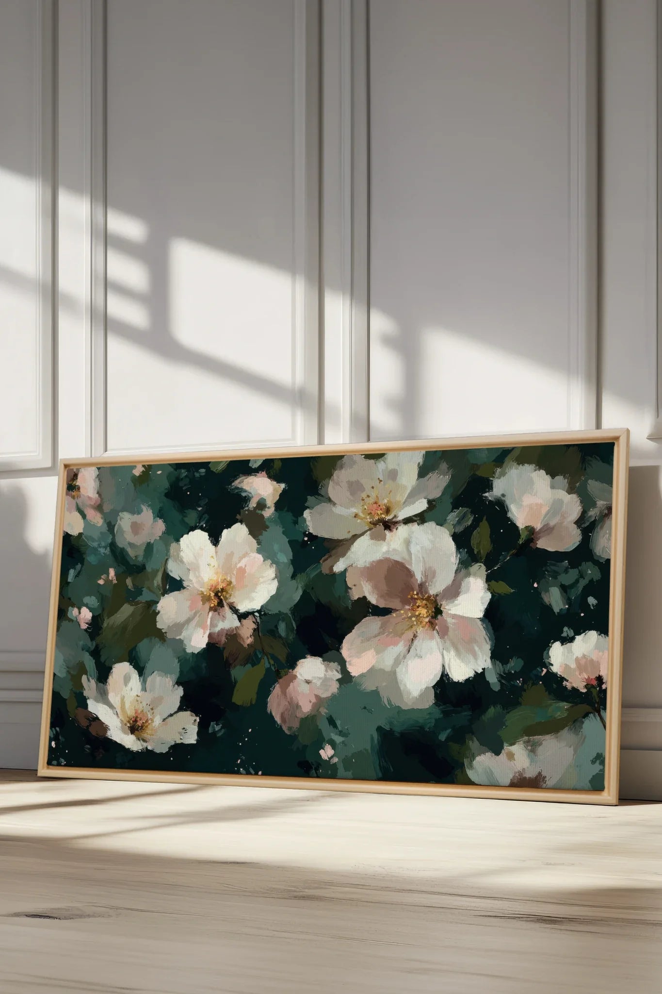 PÉTALES DE LUNE, Oeuvre sur toile étirée, encadré Naturel Clair