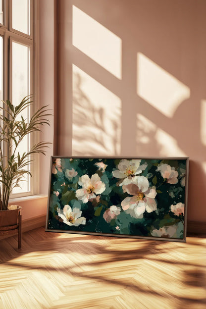 PÉTALES DE LUNE, Oeuvre sur toile étirée, encadré Brun Chêne