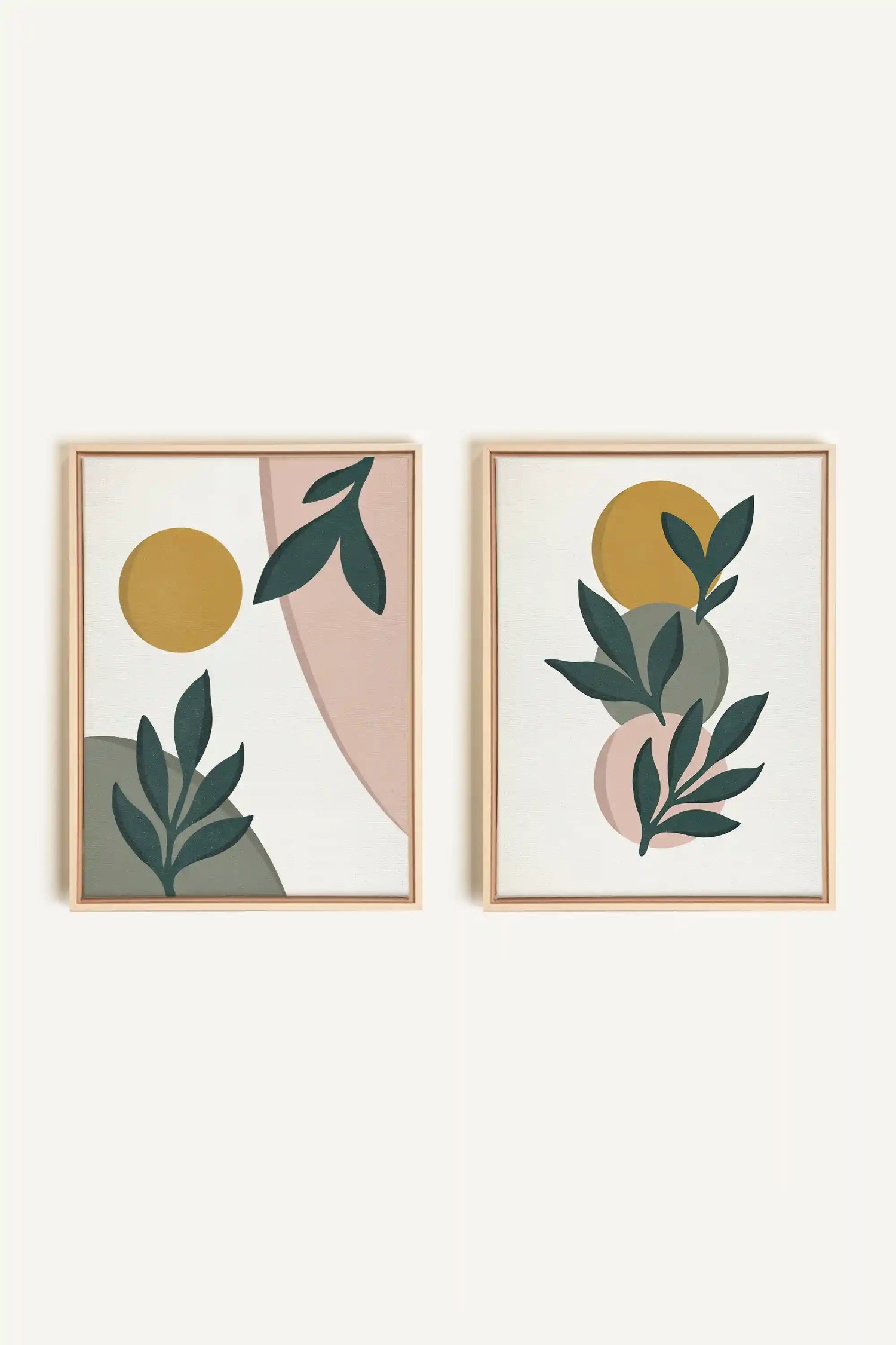 RADIANT FLORA DUO, 2 Oeuvres sur toile étirée, encadré Naturel Clair