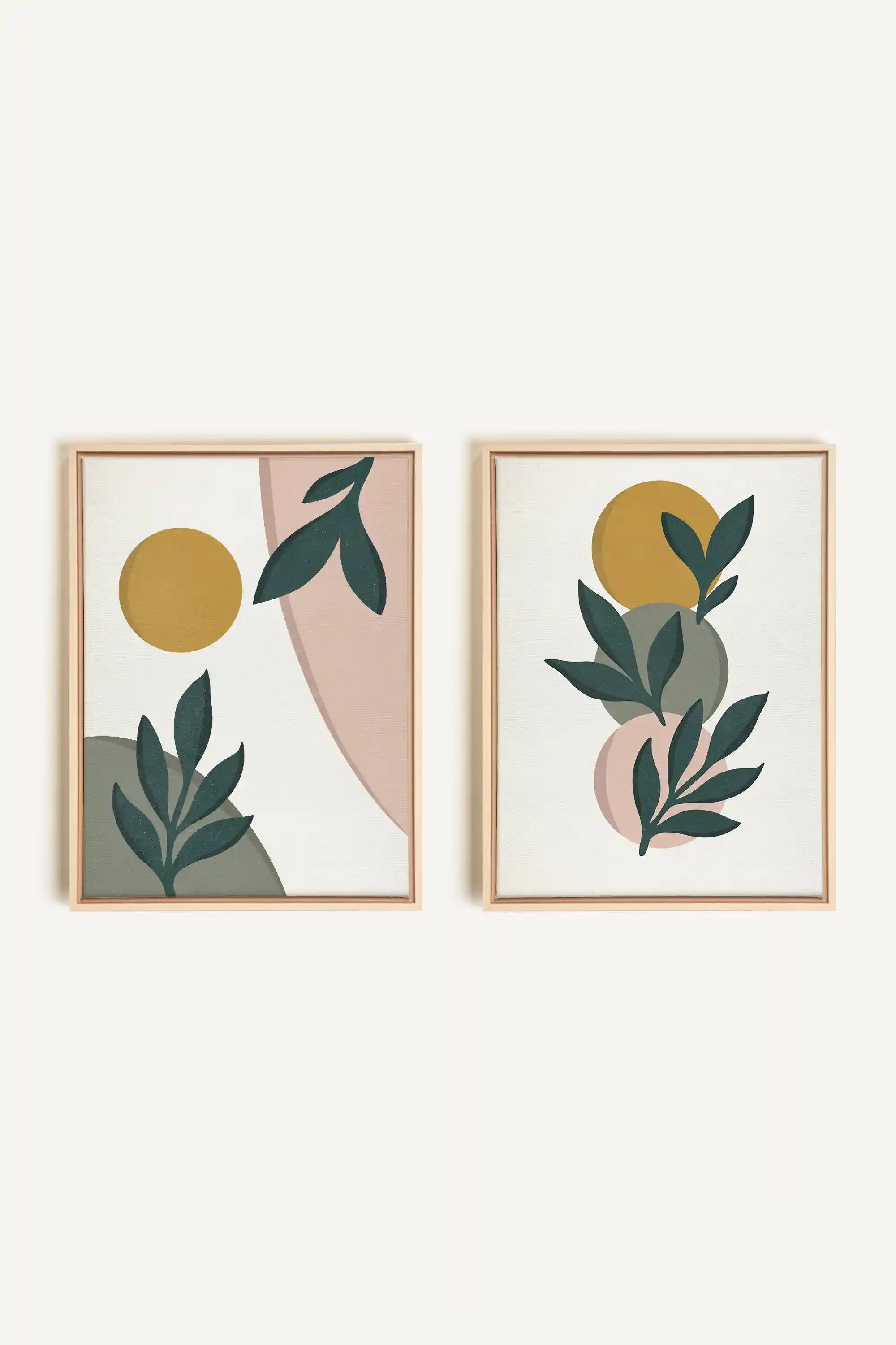 RADIANT FLORA DUO, 2 Oeuvres sur toile étirée, encadré Naturel Clair