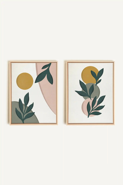 RADIANT FLORA DUO, 2 Oeuvres sur toile étirée, encadré Naturel Clair