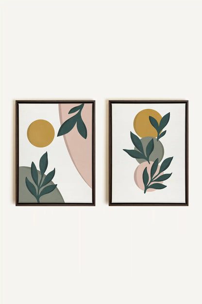 RADIANT FLORA DUO, 2 Oeuvres sur toile étirée, encadré Brun Noyer