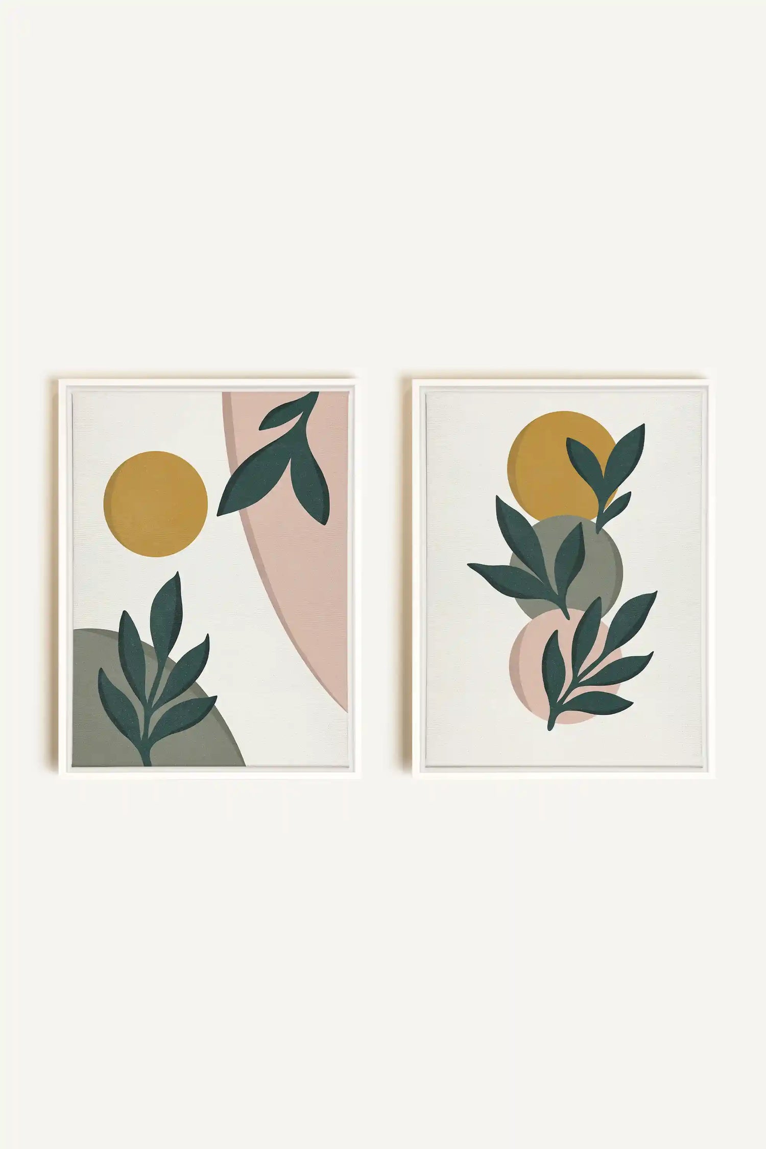 RADIANT FLORA DUO, 2 Works on stretched canvas, framed in White