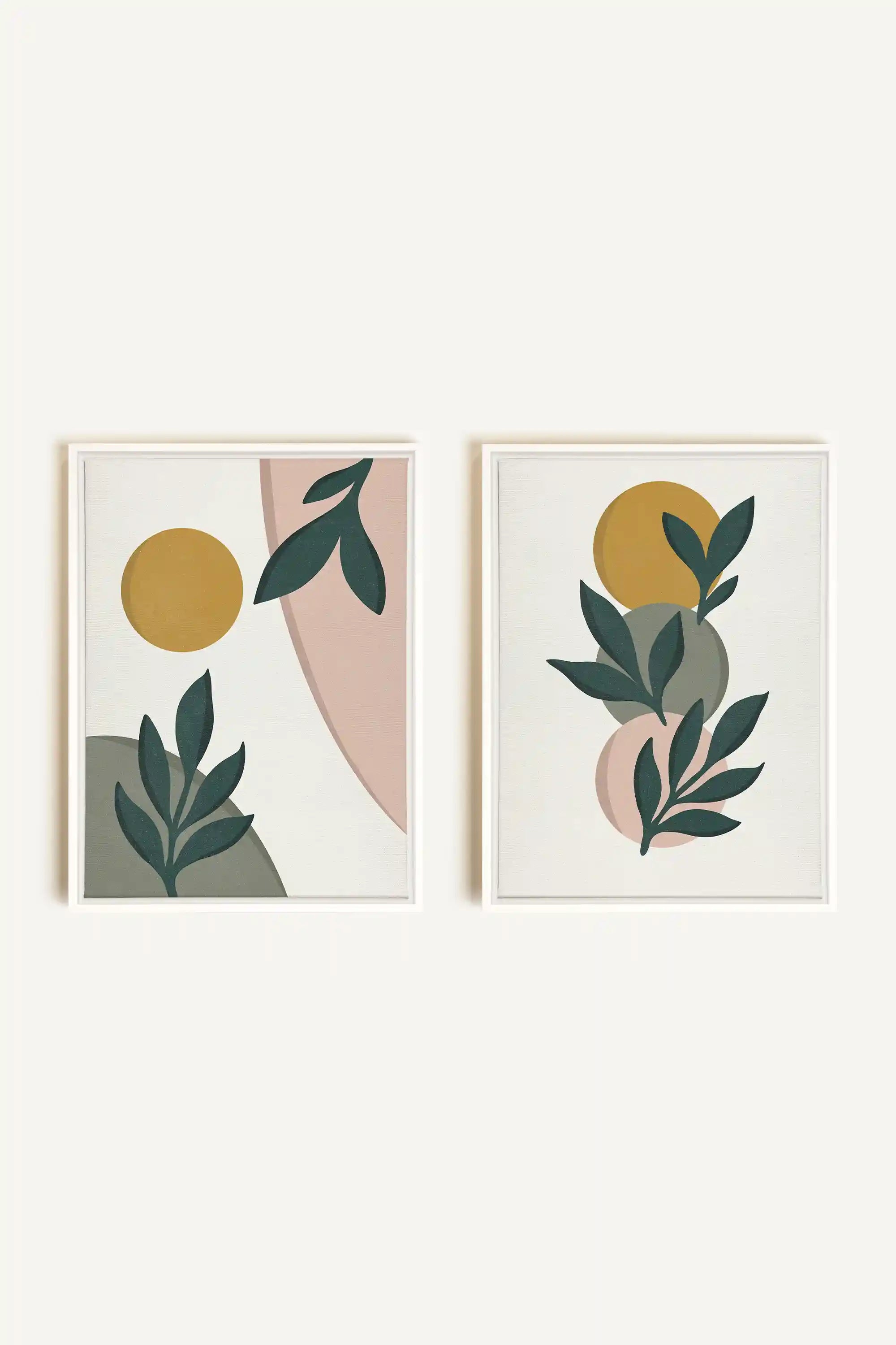 RADIANT FLORA DUO, 2 Works on stretched canvas, framed in White