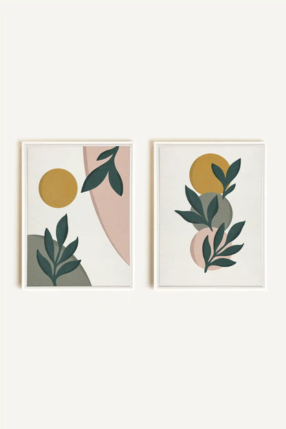 RADIANT FLORA DUO, 2 Works on stretched canvas, framed in White