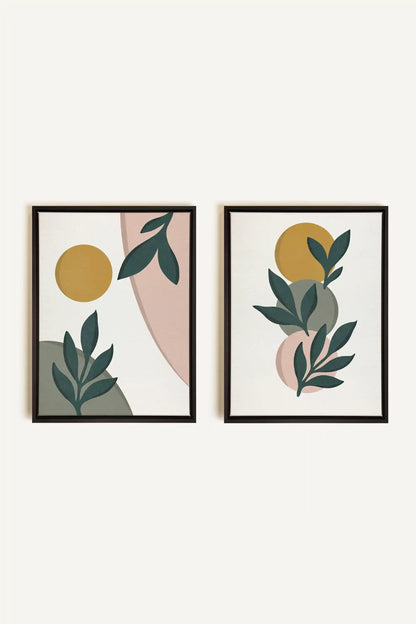 RADIANT FLORA DUO, 2 Works on stretched canvas, Black framed