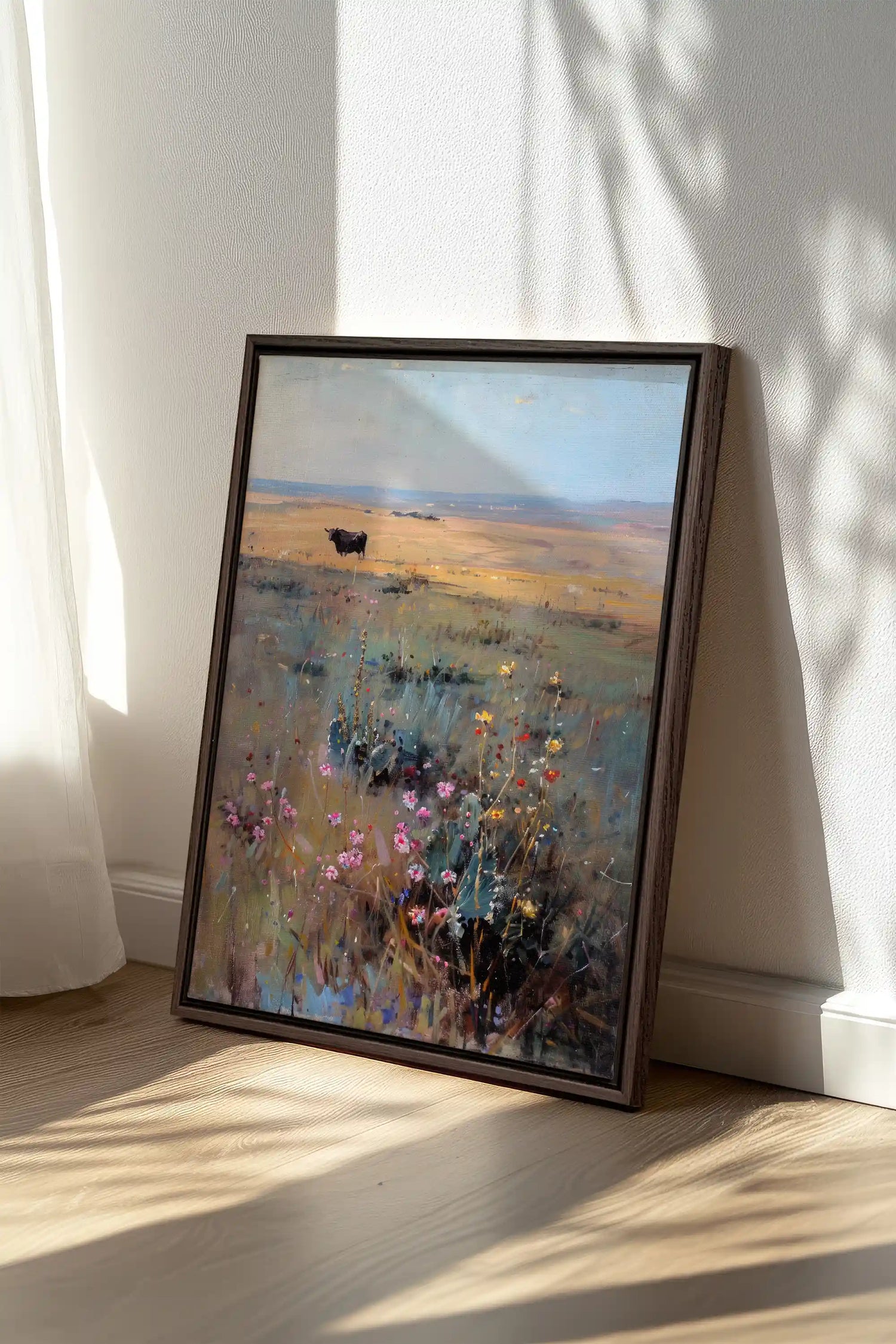 RAINBOW FIELD, Artwork on stretched canvas, framed in Walnut Brown