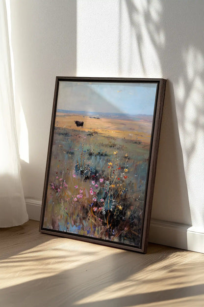 RAINBOW FIELD, Artwork on stretched canvas, framed in Walnut Brown
