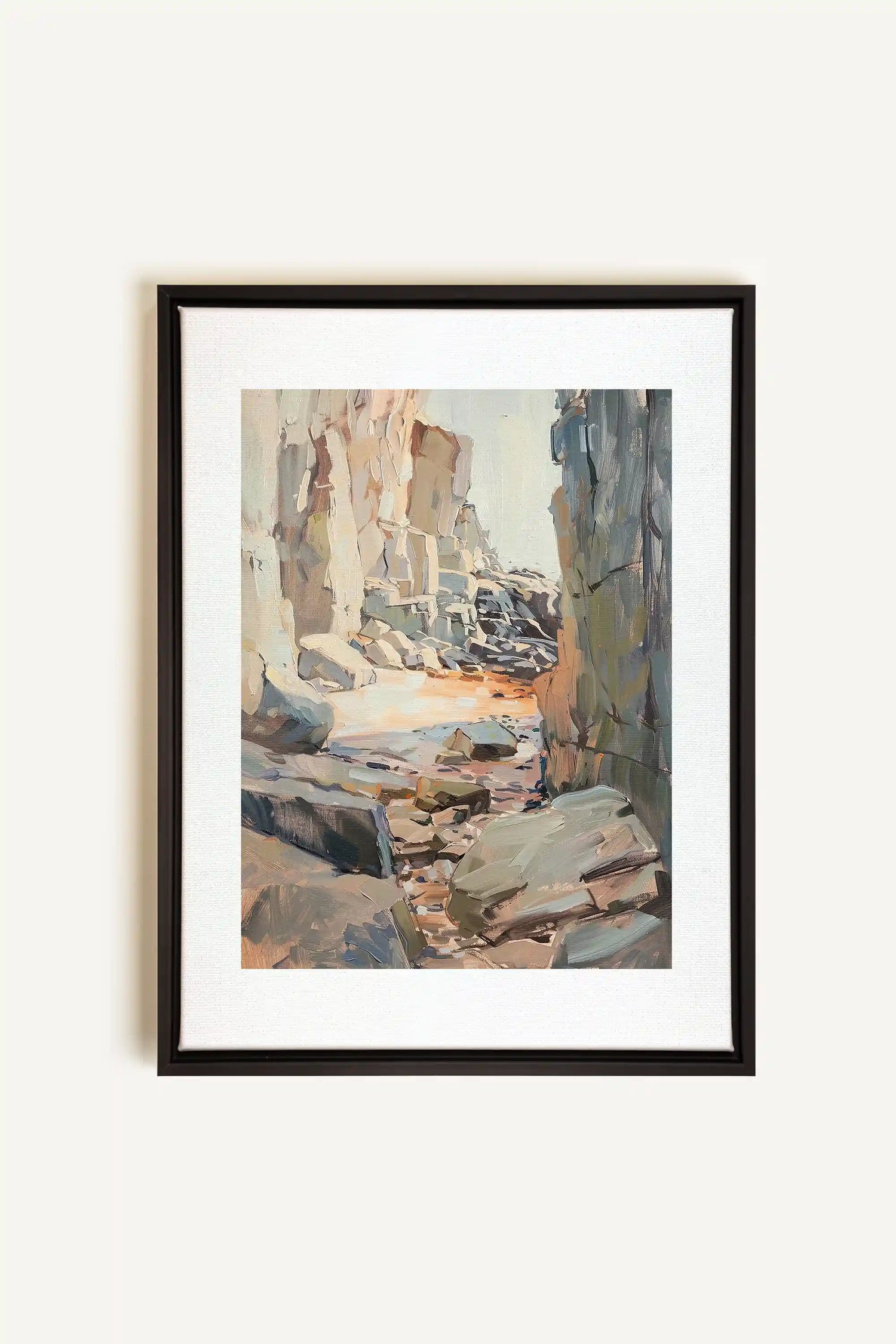 ROCKY PATHWAY, Artwork on stretched canvas, framed in black