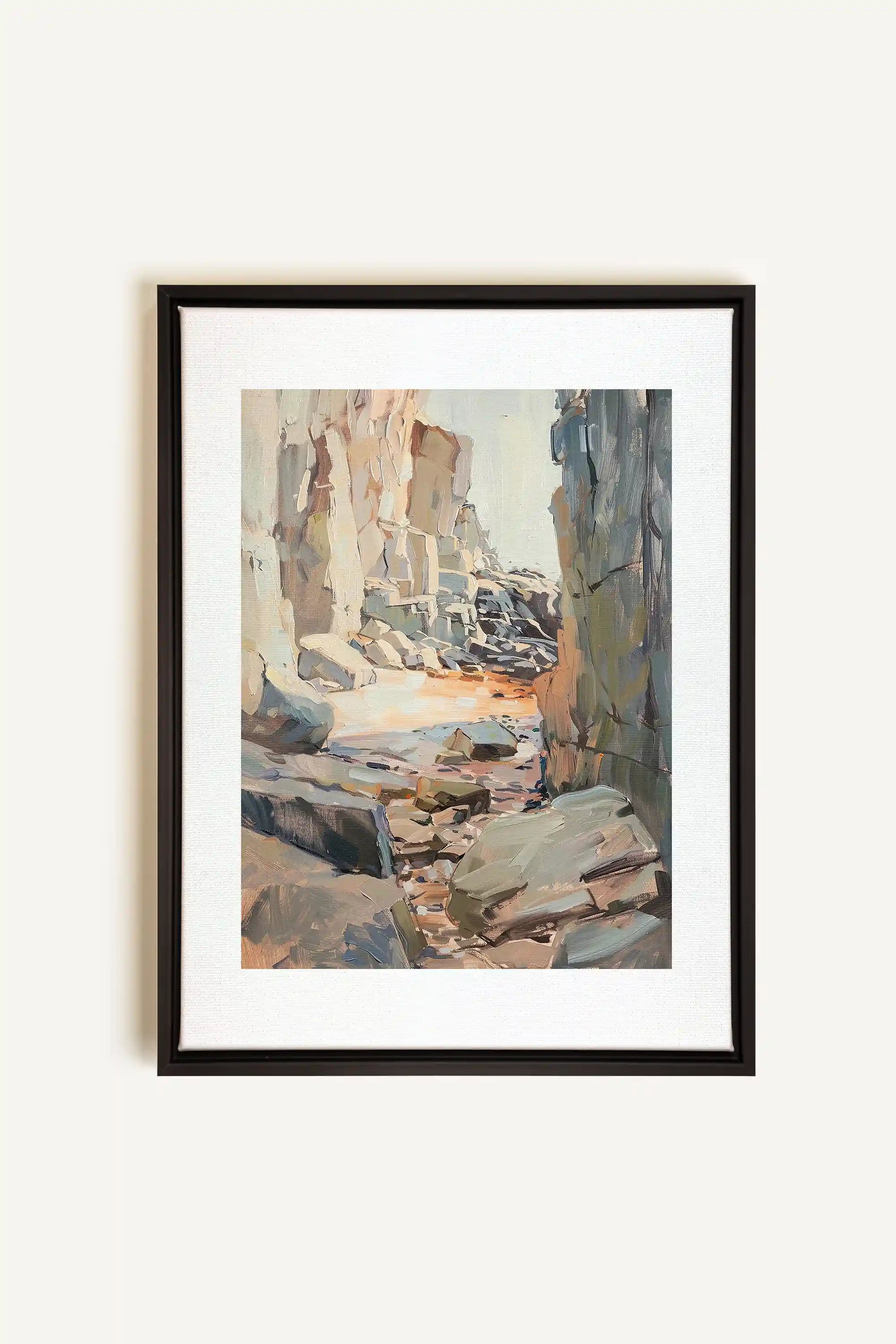 ROCKY PATHWAY, Artwork on stretched canvas, framed in black