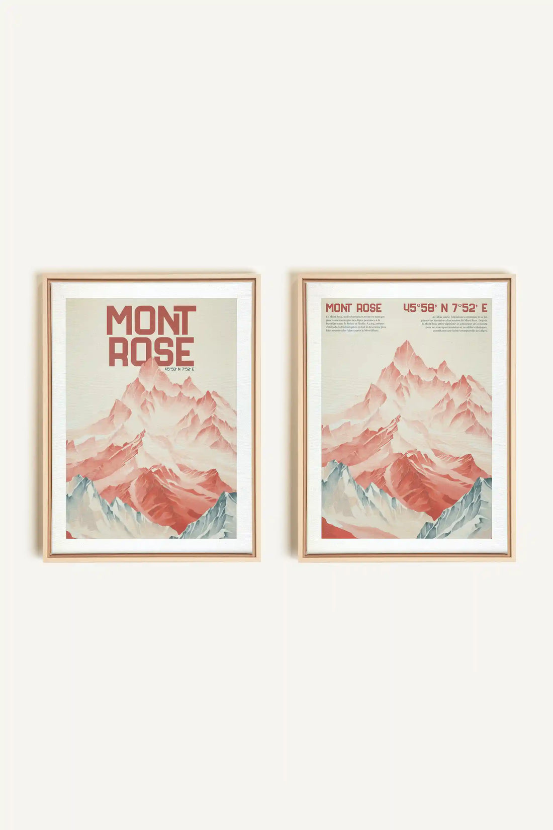 DUO ROSE SUMMIT, 2 Artworks on stretched canvas, framed Natural Light