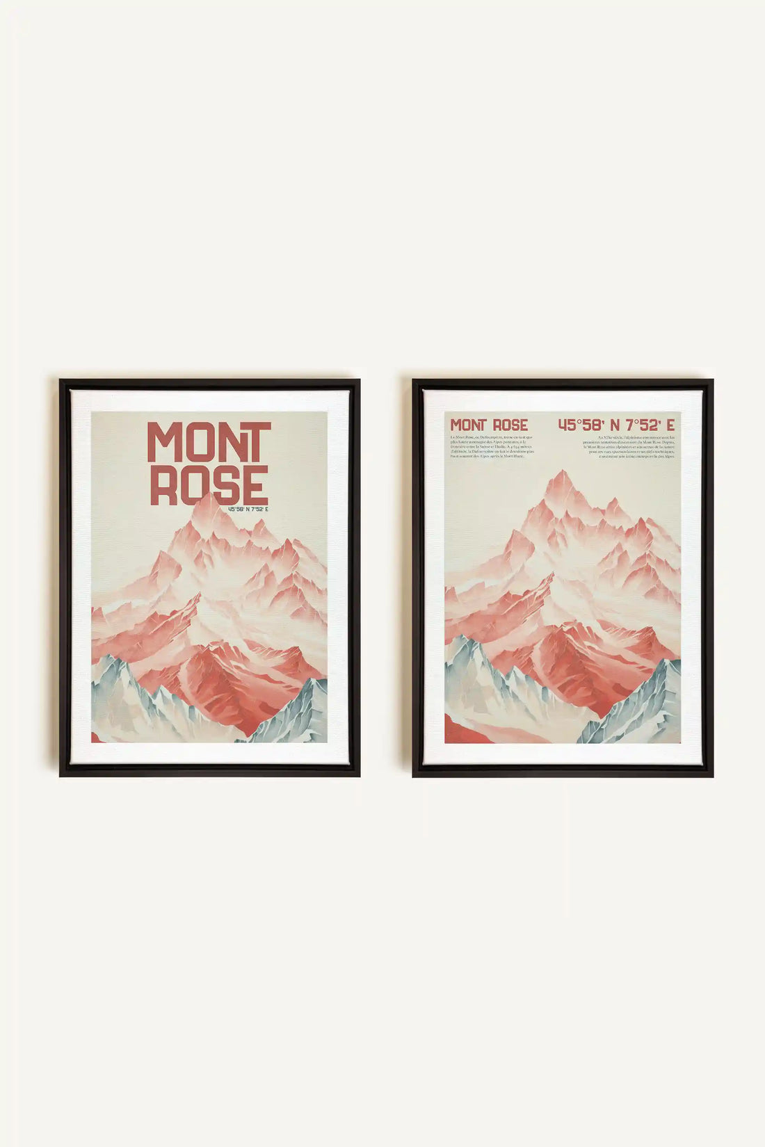 DUO ROSE SUMMIT, 2 Oeuvres sur toile étirée, encadré Noir