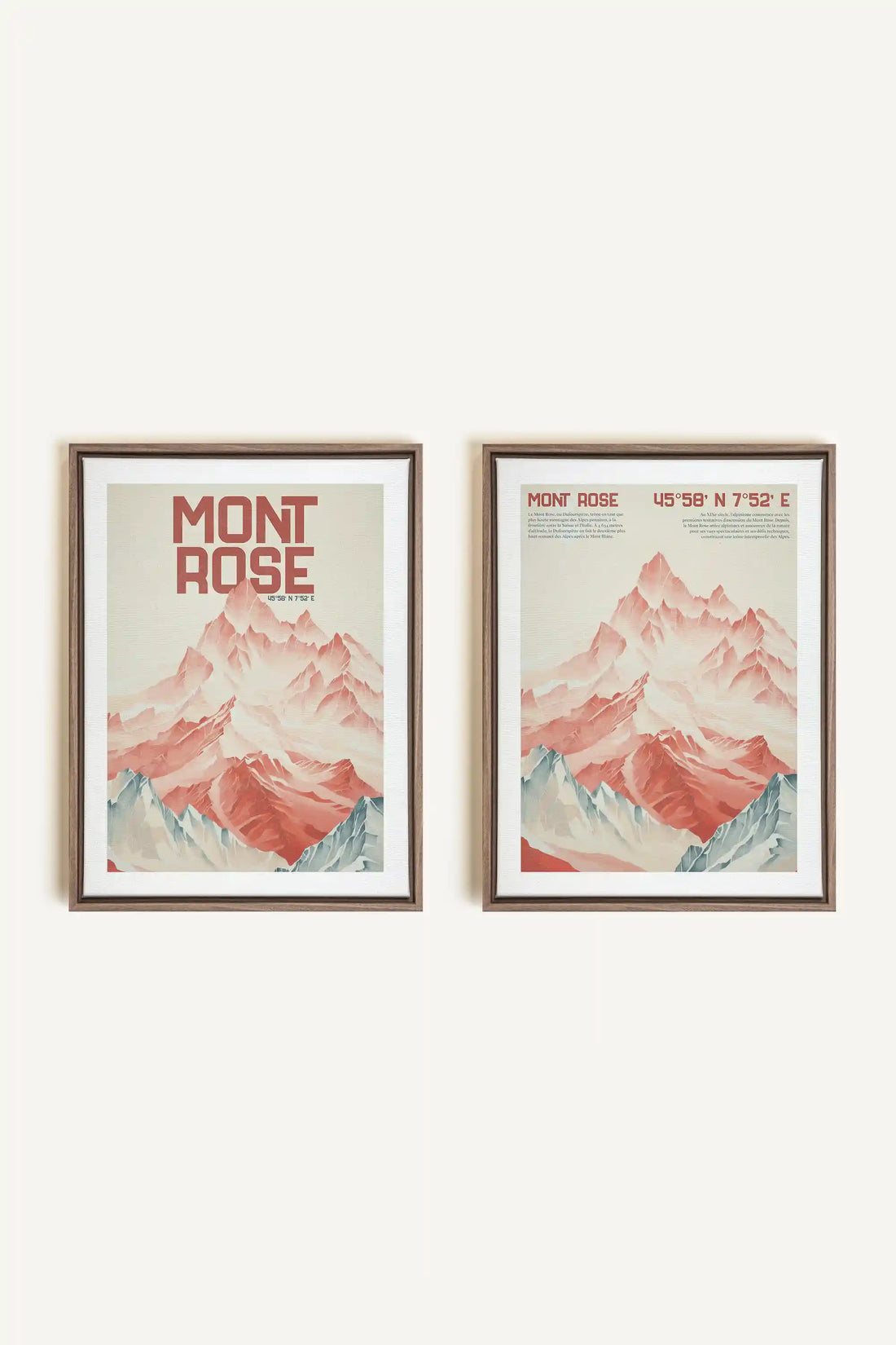 DUO ROSE SUMMIT, 2 Oeuvres sur toile étirée, encadré Brun Chêne