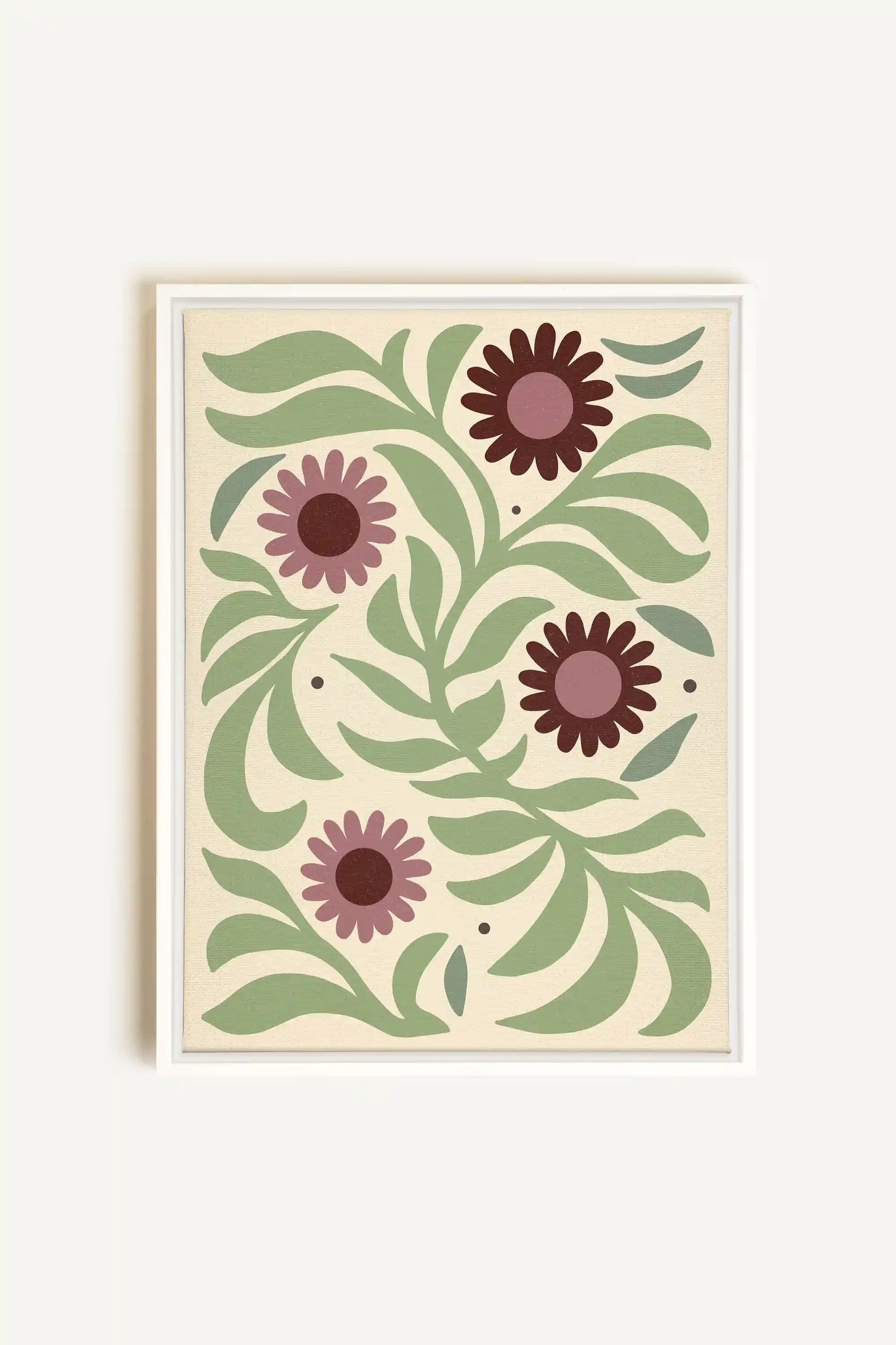 ROSY SPRIGS, Artwork on stretched canvas, framed in white