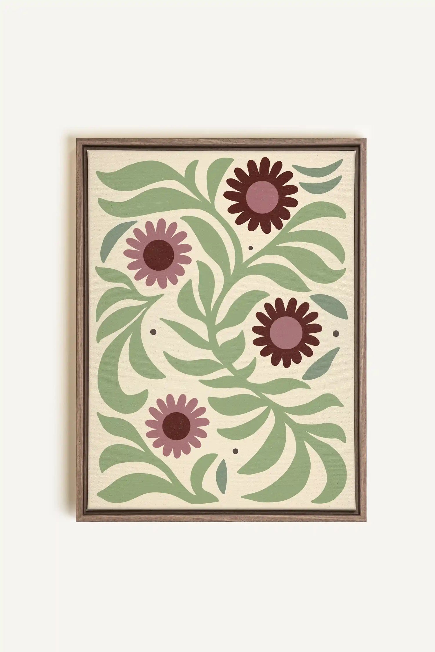 ROSY SPRIGS, Artwork on stretched canvas, framed in Brown Oak