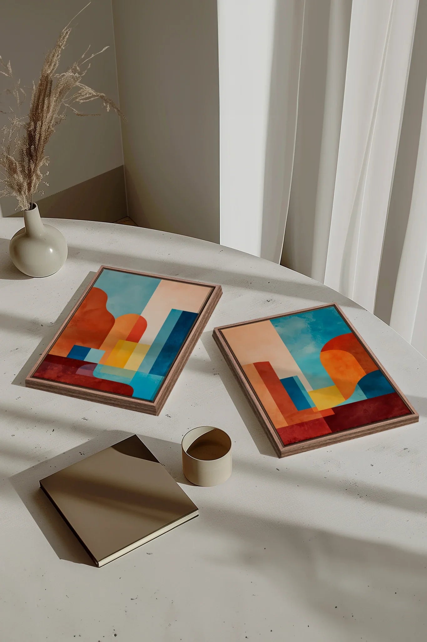 RETRO ARCH DUO, 2 Oeuvres sur toile étirée, encadré Brun Chêne