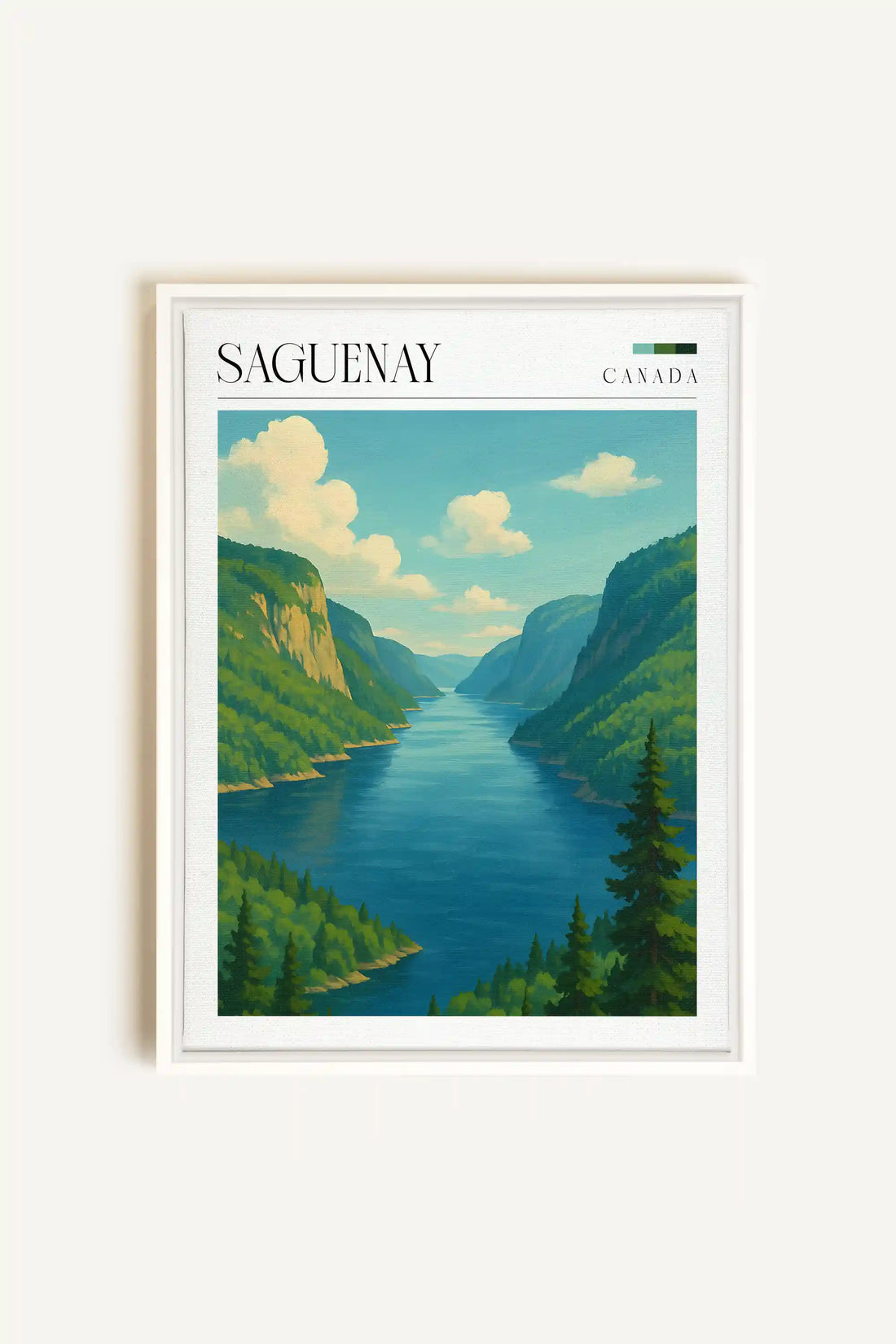 SAGUENAY, Oeuvre sur toile étirée, encadré Blanc