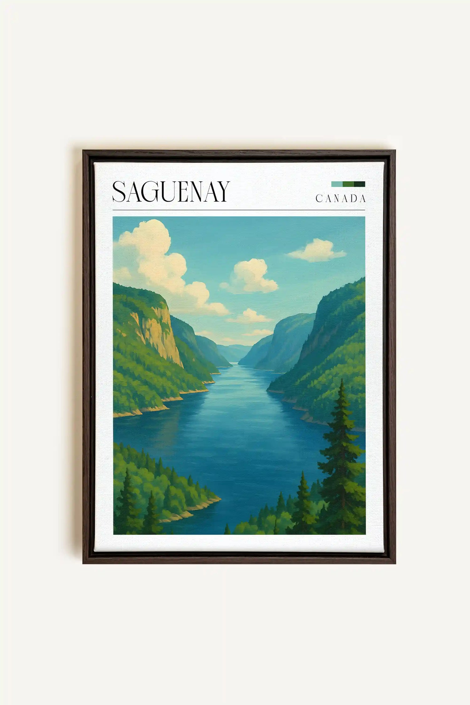 SAGUENAY, Oeuvre sur toile étirée, encadré Brun Noyer