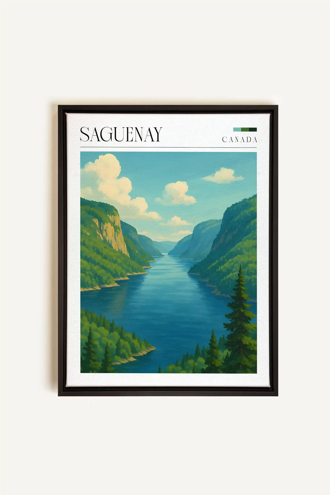 SAGUENAY, Oeuvre sur toile étirée, encadré Noir