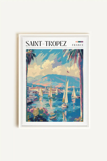 Saint-Tropez, Artwork on stretched canvas, framed in white