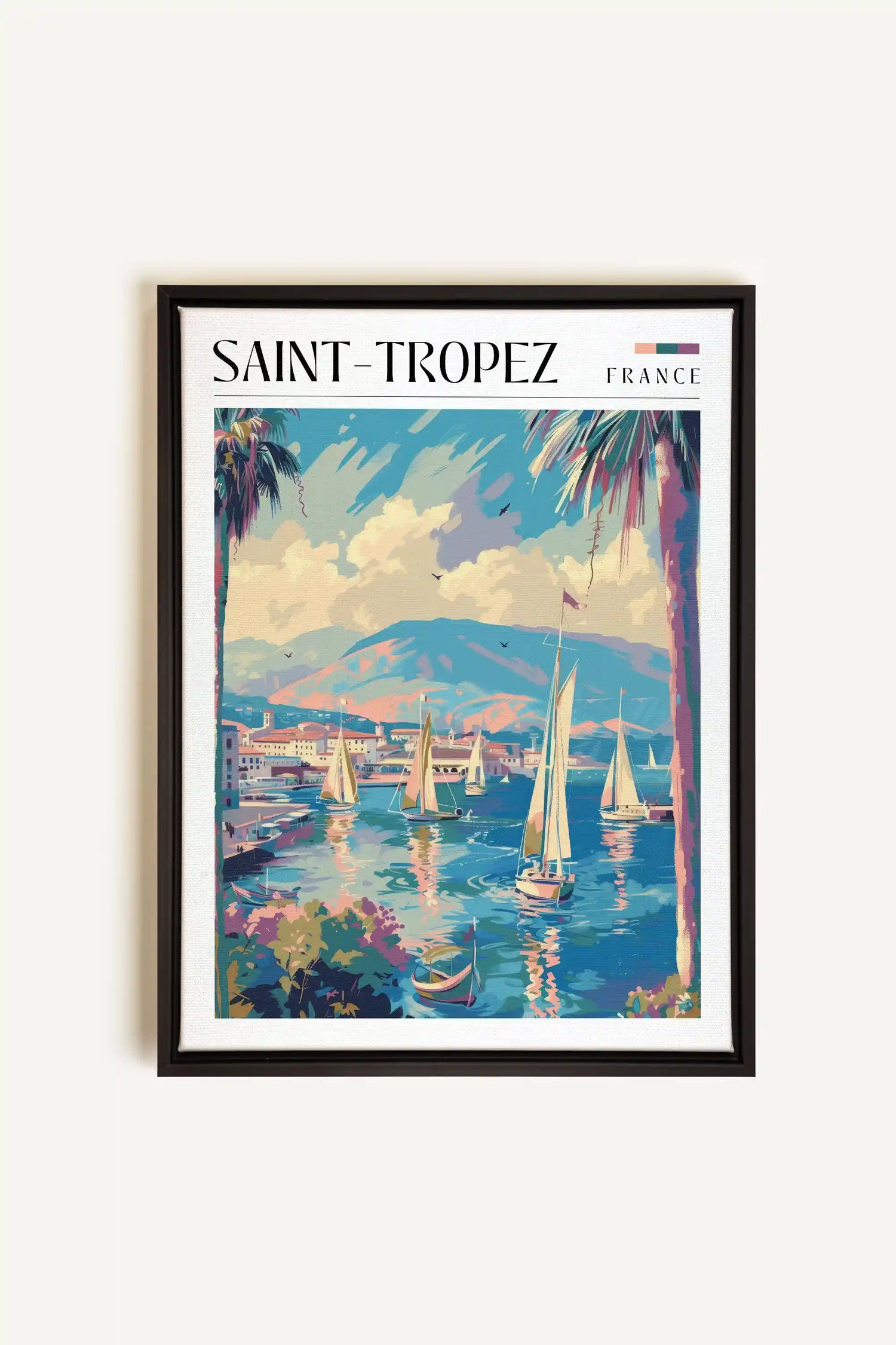 Saint-Tropez, Artwork on stretched canvas, framed in black