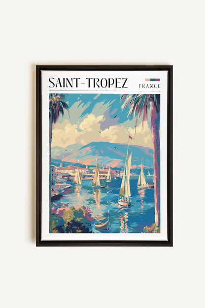 Saint-Tropez, Artwork on stretched canvas, framed in black