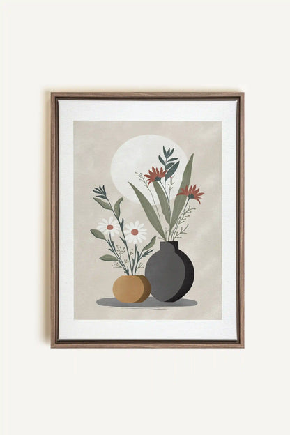 SUNLIT BLOOMS, Artwork on stretched canvas, framed in Brown Oak
