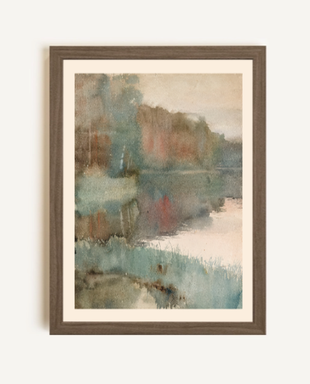 Écho du Lac, Toile Rigide cadre brun chêne