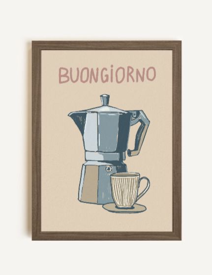 Buongiorno, Toile Rigide cadre brun chêne