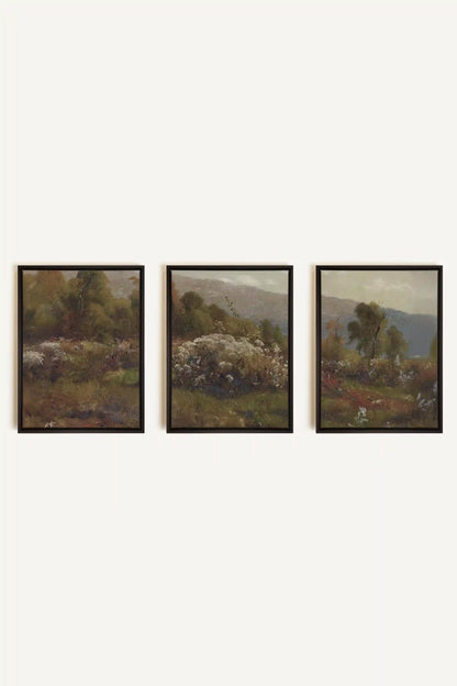 TRIO DOUCEURS CHAMPÊTRES, 3 Oeuvres sur toile étirée, encadré Noir