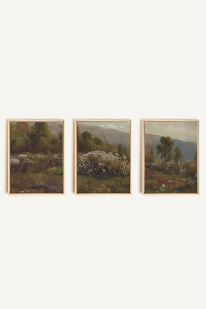 TRIO DOUCEURS CHAMPÊTRES, 3 Oeuvres sur toile étirée, encadré Naturel Clair