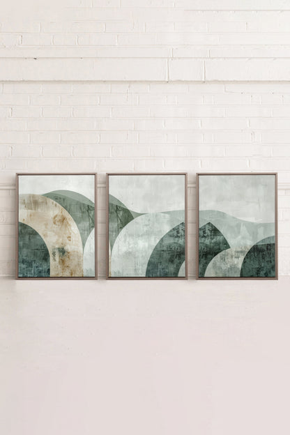 GREEN ELEGANCE TRIO (3 works on stretched canvas)