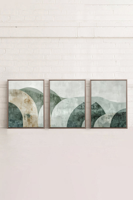 GREEN ELEGANCE TRIO (3 works on stretched canvas)