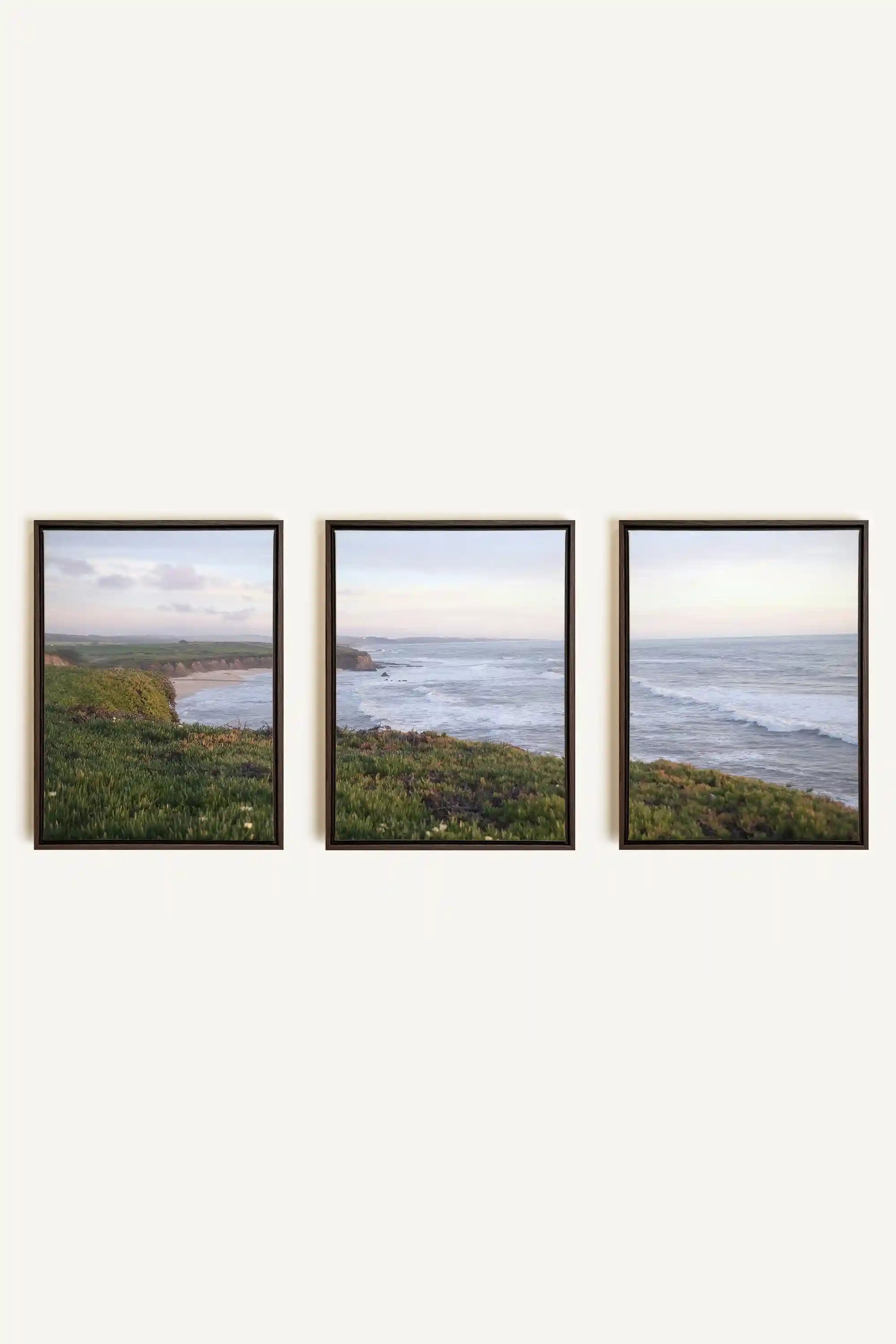 OCEANFOLD TRIO, 3 Works on stretched canvas, framed Walnut Brown