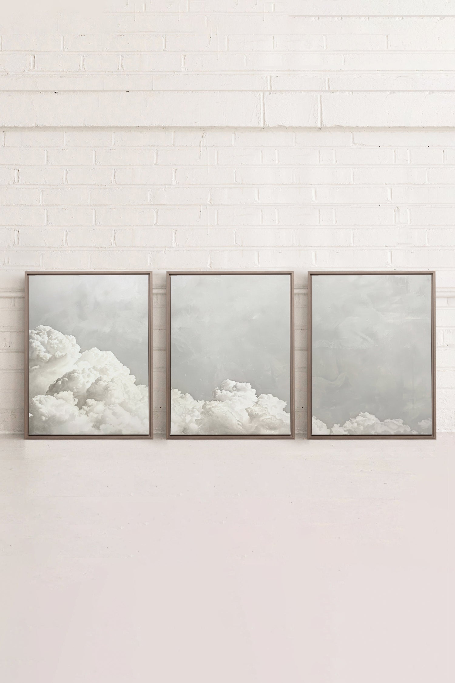 ANTIQUE CLOUDSCAPE TRIO, 3 Oeuvres sur toile étirée, encadré Brun Chêne